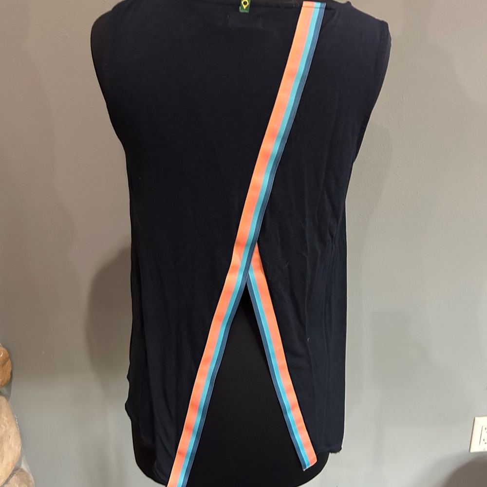 Havaianas Black Tank Top with Orange and Blue Stripes Women’s Size Medium